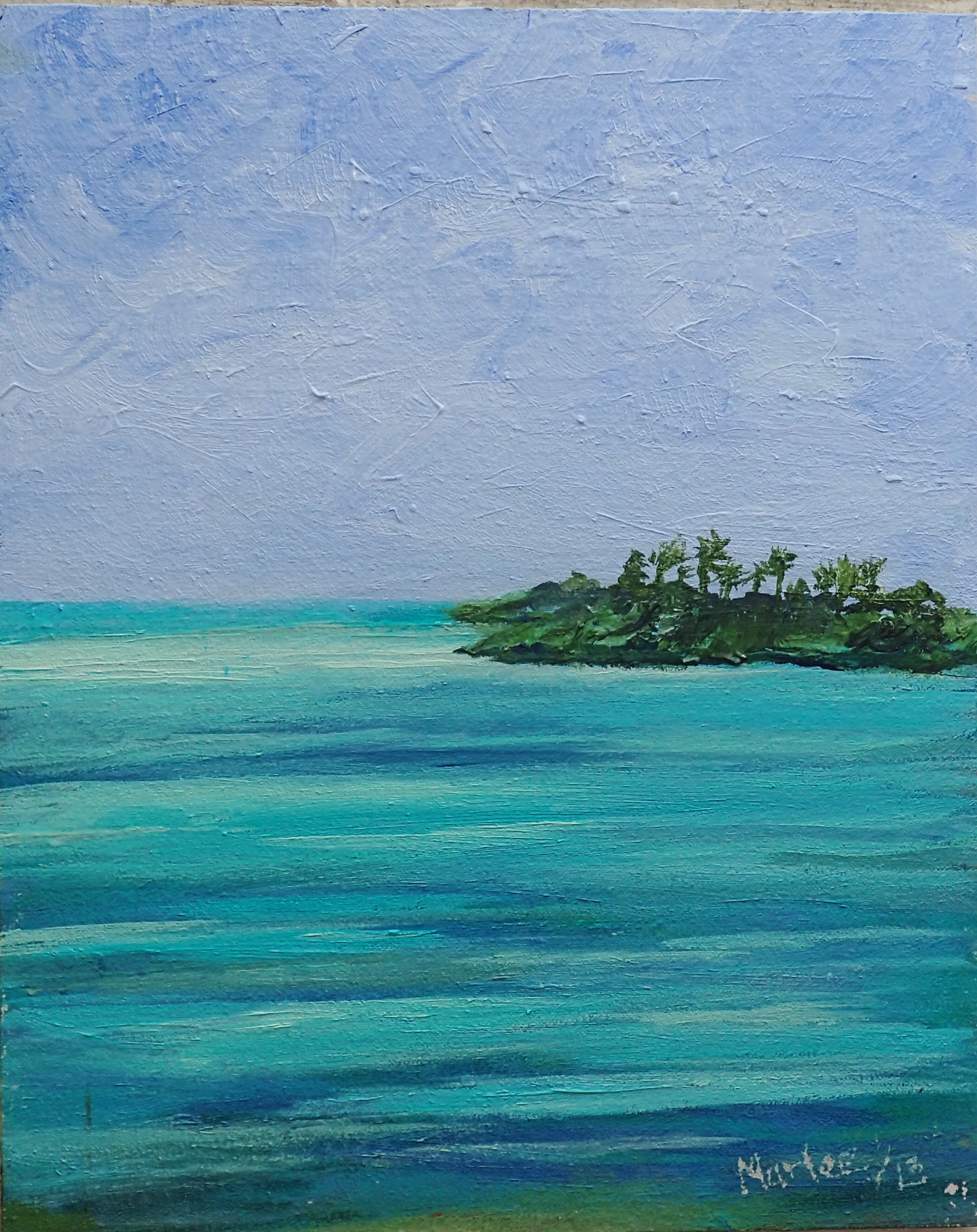 Original Oil Painting on canvas 8"x10" is a meditative experience as your eyes are soothed with the still tropical turquoise water of Exuma in The Bahamas